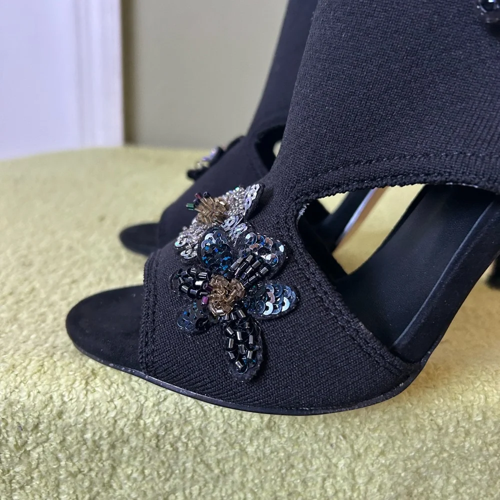 New Zara Black Embellished Sock Ankle Boots Sz 37 - Picture 3 of 13